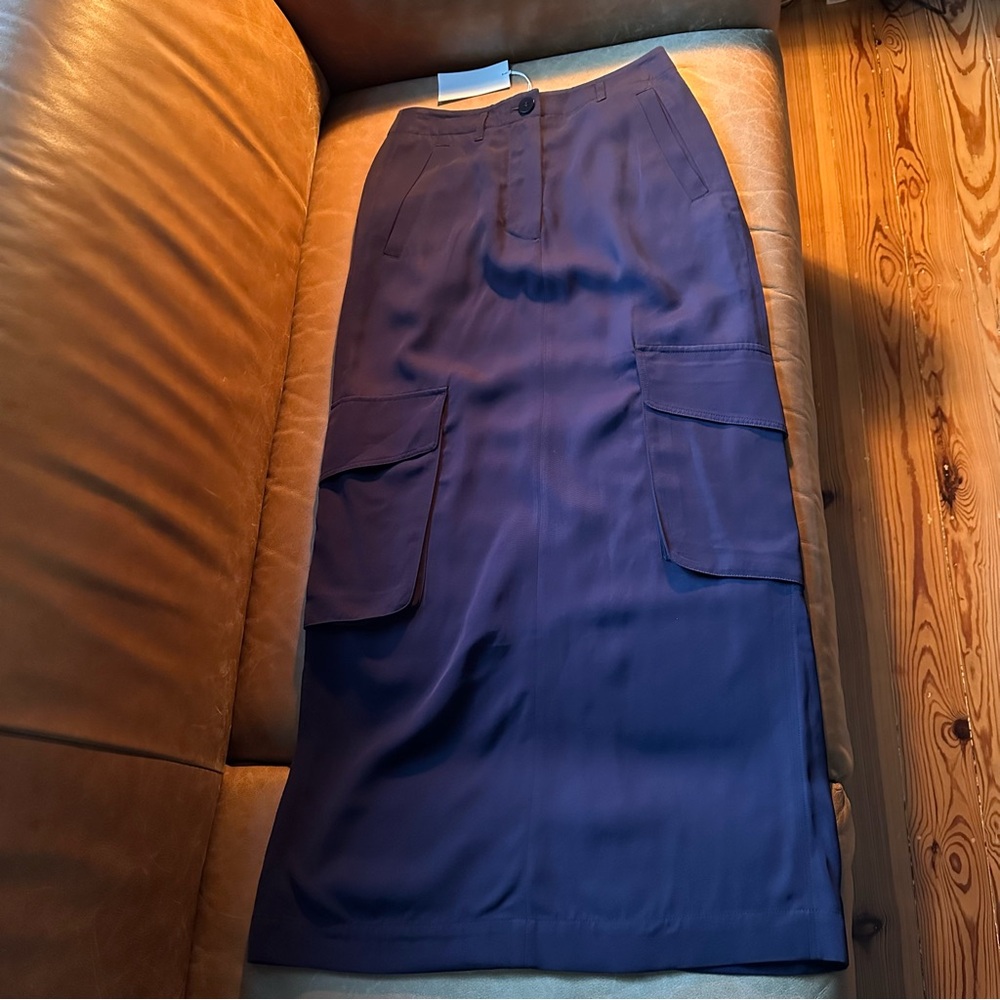NWT COS navy blue trouser skirt utility paperbag slit in back work office luxe